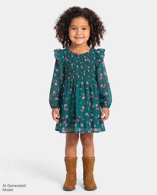 Baby And Toddler Girls Floral Chiffon Smocked Dress