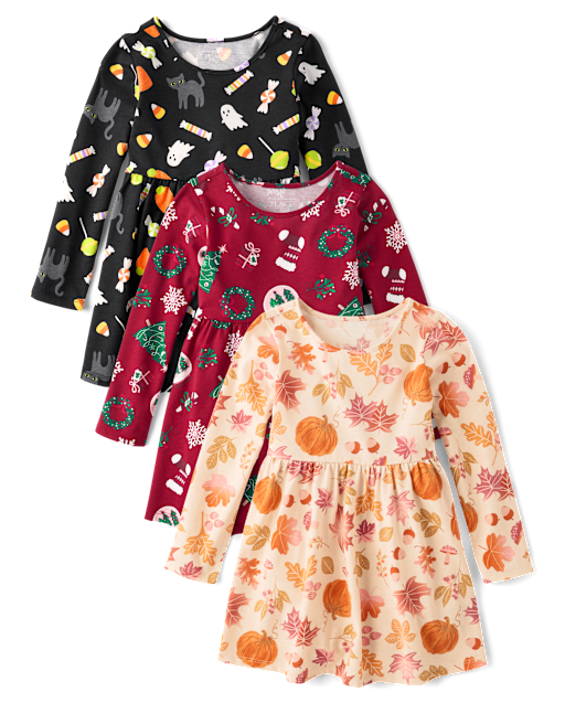 Toddler Girls Holiday Fit And Flare Dress 3-Pack
