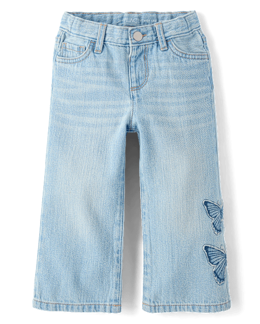 Toddler Girls Applique Butterfly Wide Leg Jeans