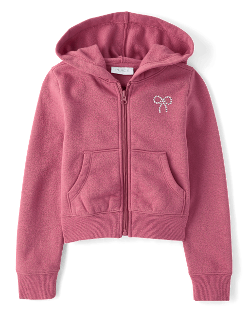 Girls Embellished Premium Fleece Zip Up Hoodie