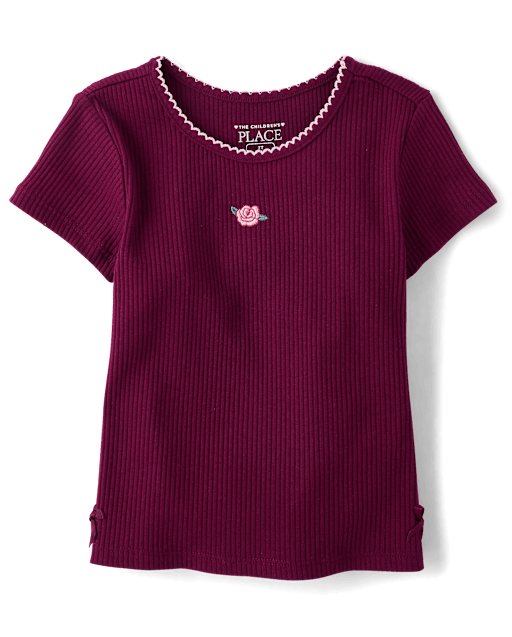 Toddler Girls Embroidered Ribbed Tee