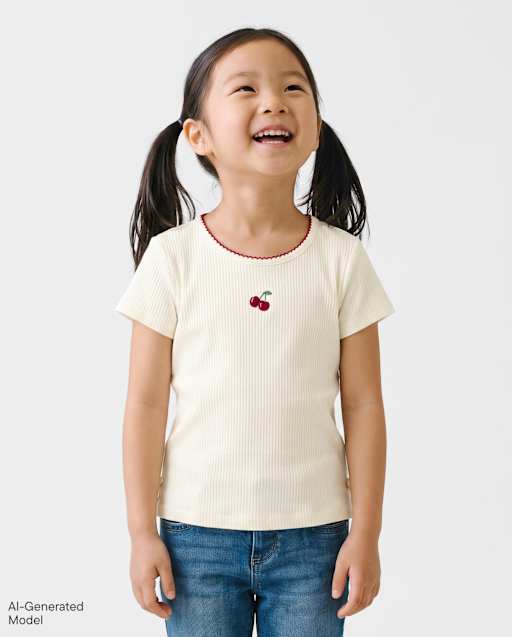 Toddler Girls Embroidered Ribbed Tee