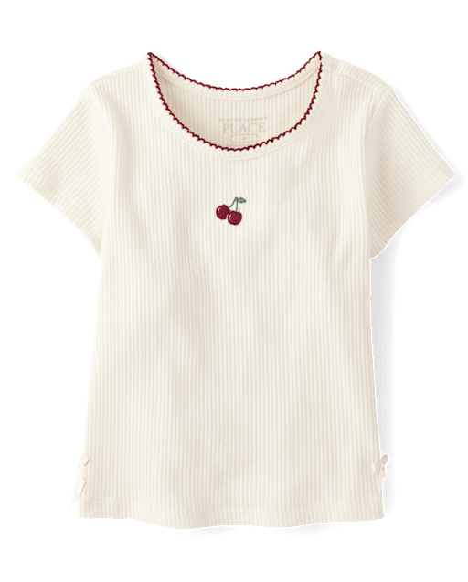Toddler Girls Embroidered Ribbed Tee