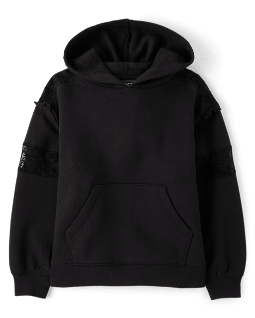 Girls Lace Inset Premium Fleece Hoodie