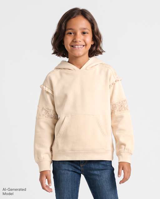 Girls Lace Inset Premium Fleece Hoodie