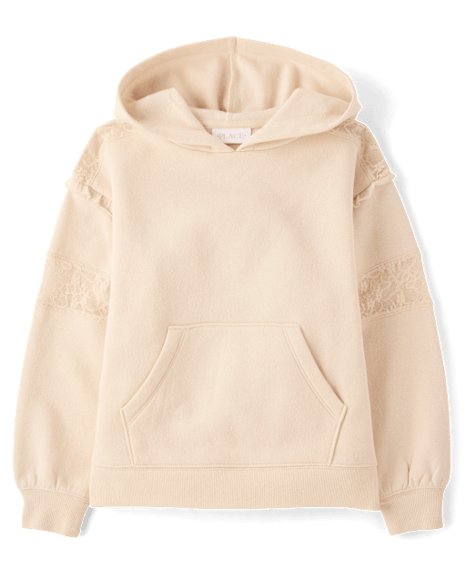 Girls Lace Inset Premium Fleece Hoodie