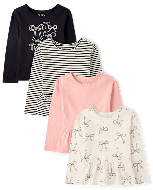 Toddler Girls Bow Peplum Top 4-Pack