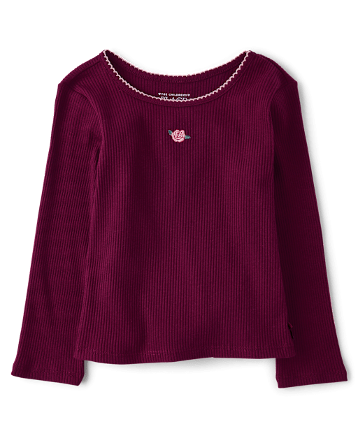 Toddler Girls Embroidered Icon Ribbed Tee