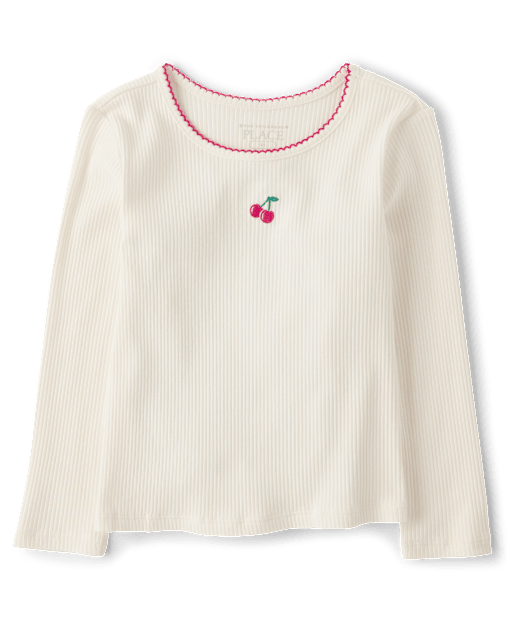 Toddler Girls Embroidered Icon Ribbed Tee