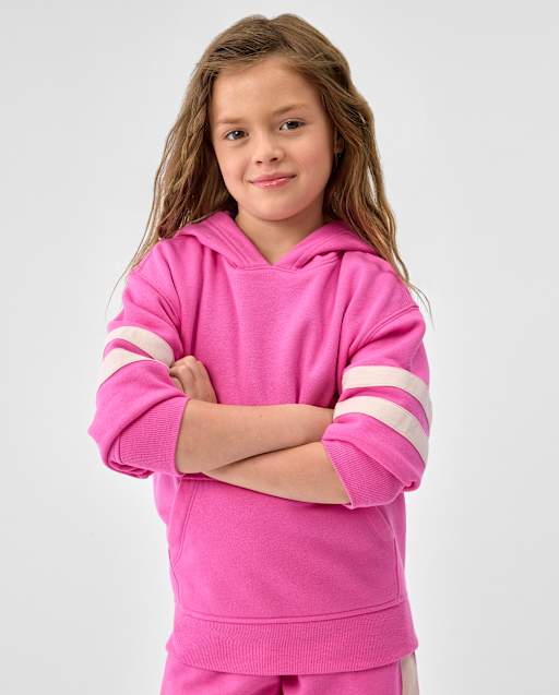 Girls Varsity Stripe Premium Fleece Zip Up Hoodie Top