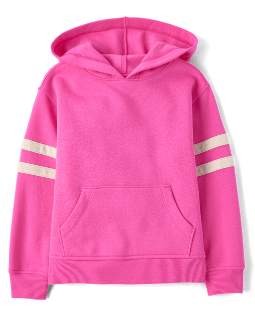 Girls Varsity Stripe Premium Fleece Zip Up Hoodie Top