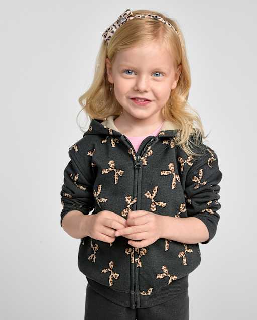 Toddler Girls Print Premium Fleece Zip Up Hoodie