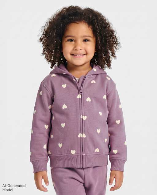 Toddler Girls Print Premium Fleece Zip Up Hoodie