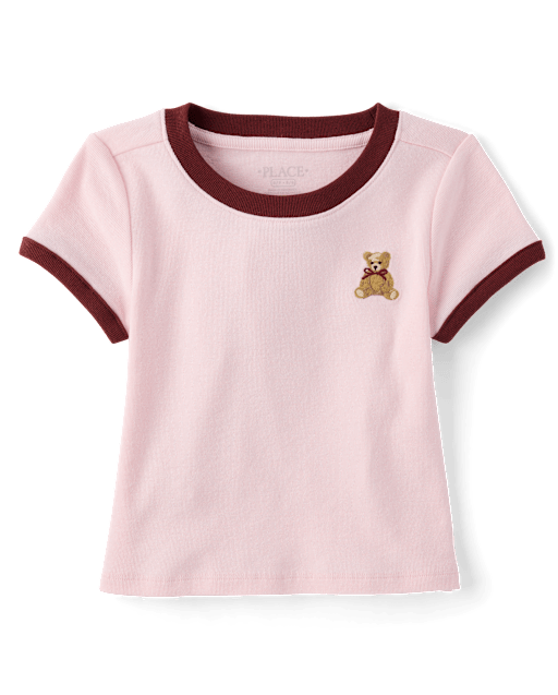 Girls Embroidered Icon Graphic Ringer Baby Tee