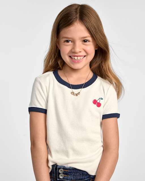 T-shirt bébé fille à motif brodé et col rond