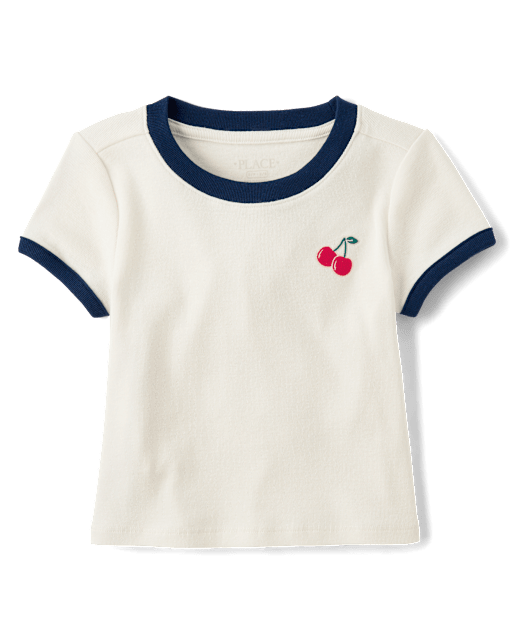 Girls Embroidered Icon Graphic Ringer Baby Tee