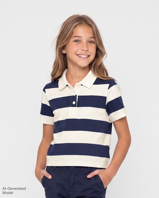 Girls Striped Rugby Polo