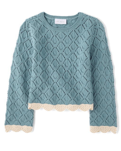 Girls Scalloped Pointelle Sweater