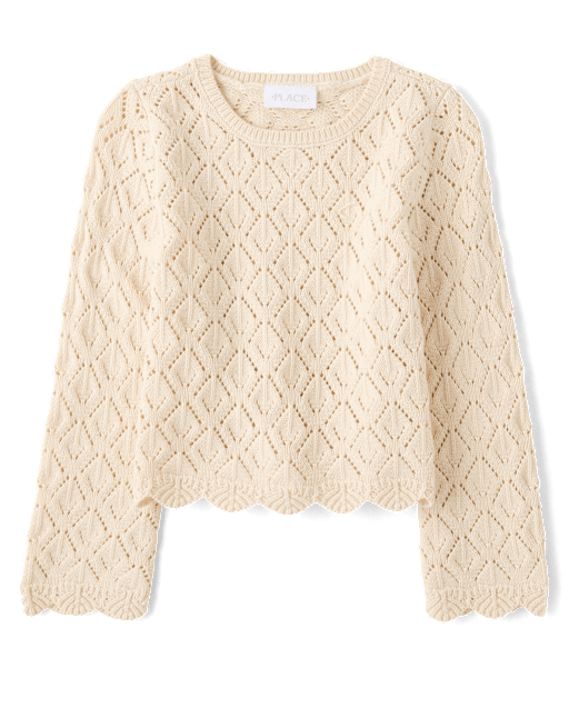 Girls Scalloped Pointelle Sweater