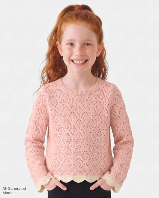 Girls Scalloped Pointelle Sweater