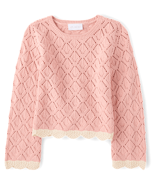 Girls Scalloped Pointelle Sweater