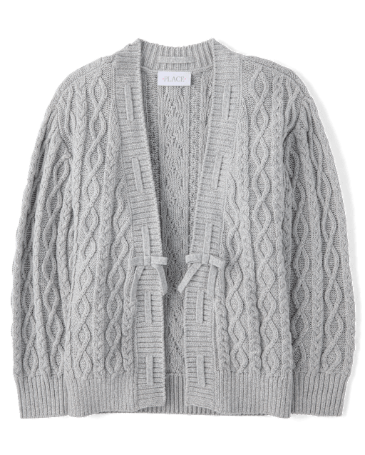 Gilet en maille torsadée à lacets et nœud pour fille