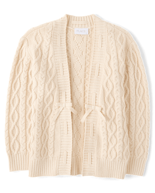Gilet en maille torsadée à lacets et nœud pour fille