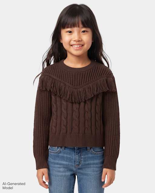 Girls Fringe Shaker Stitch Sweater