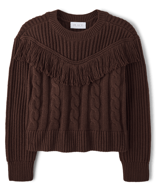 Girls Fringe Shaker Stitch Sweater