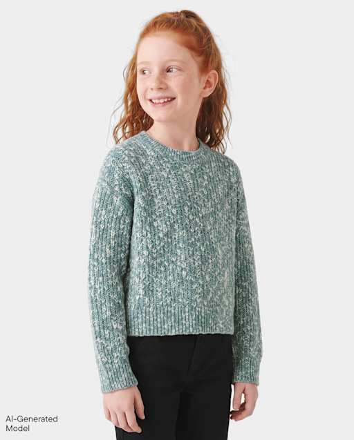 Girls Marled Shaker Stitch Cable Knit Sweater