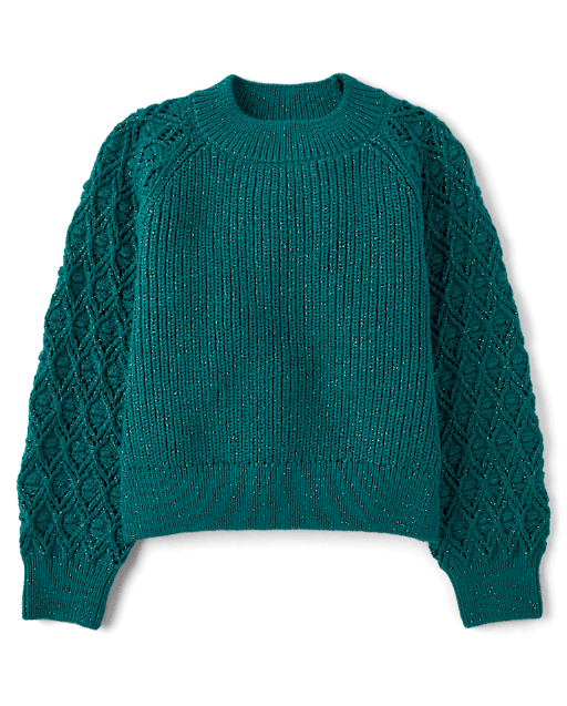 Girls Shimmer Stitched Raglan Sweater