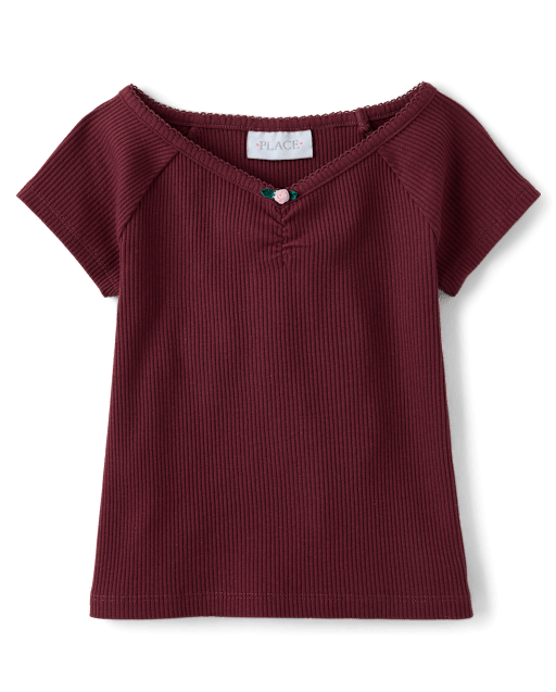 Girls V-Neck Ribbed Cinched Top