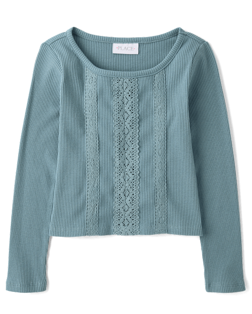 Haut côtelé à bordure en dentelle crochetée pour fille