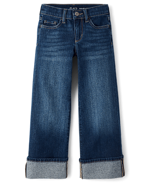 Girls Roll Cuff Wide Leg Jeans