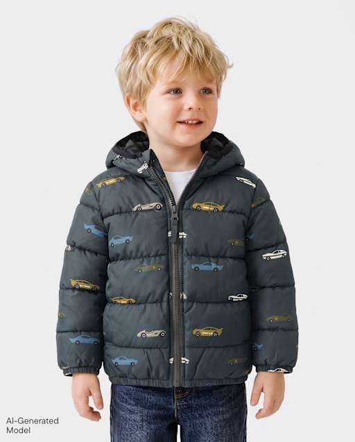 Toddler Boys Print Hooded Puffer Jacket
