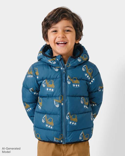 Toddler Boys Print Hooded Puffer Jacket