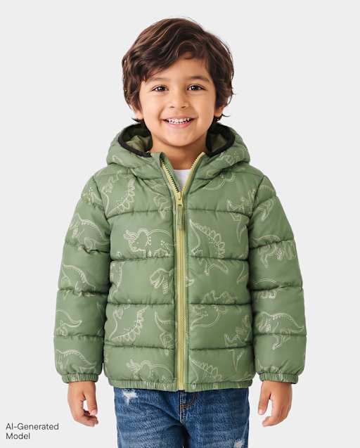 Toddler Boys Print Hooded Puffer Jacket