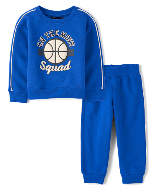 Baby And Toddler Boys Puff Print Basketball Premium Fleece 2-Piece Outfit Set