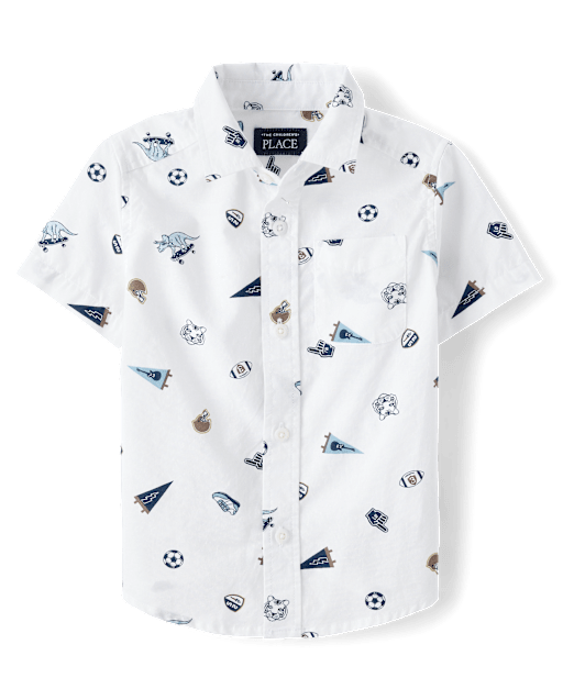 Baby And Toddler Boys Print Poplin Button Up Shirt
