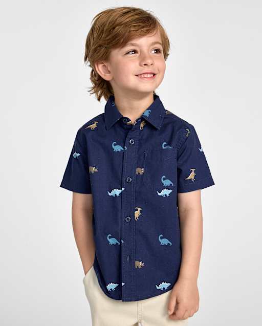 Baby And Toddler Boys Print Poplin Button Up Shirt
