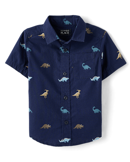 Baby And Toddler Boys Print Poplin Button Up Shirt