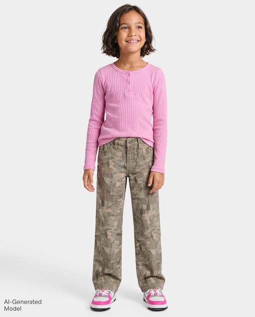 Girls Camo Baggy Jeans