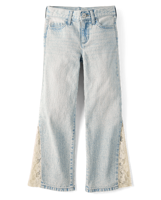 Girls Lace Inset Wide Leg Jeans