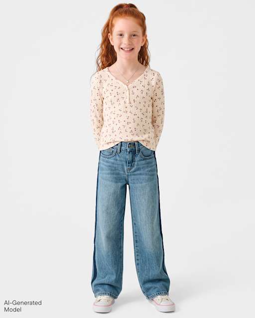 Girls Side Stripe Baggy Jeans