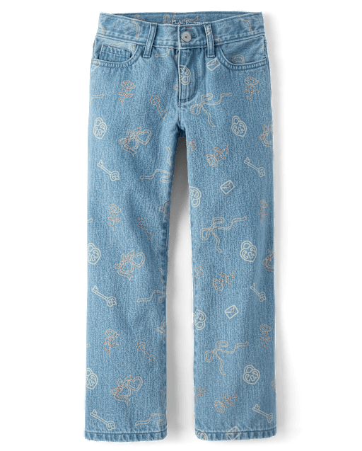 Girls Doodle Wide Leg Jeans