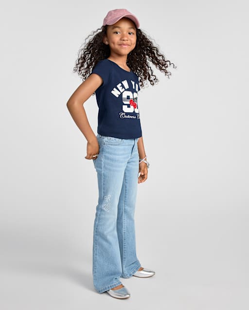 Girls Rhinestone Heart Flare Jeans
