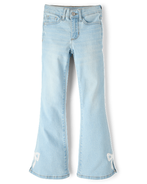Girls Applique Bow Flare Jeans
