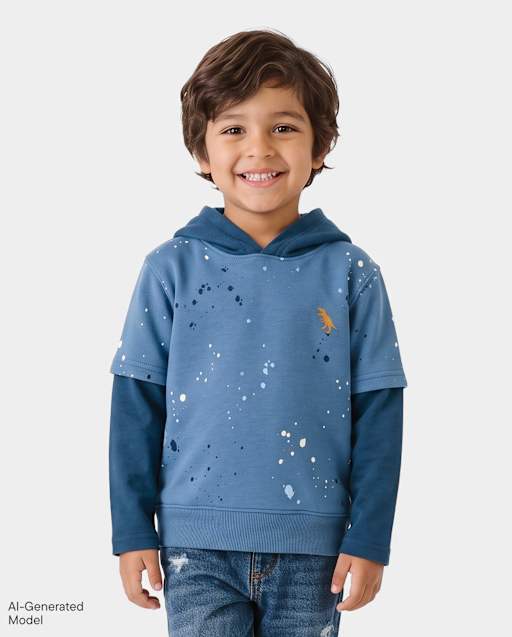 Baby And Toddler Boys Embroidered Dino Premium Fleece Hoodie