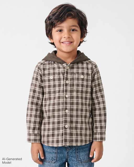 Baby And Toddler Boys Plaid Flannel Hooded Button Up Shirt