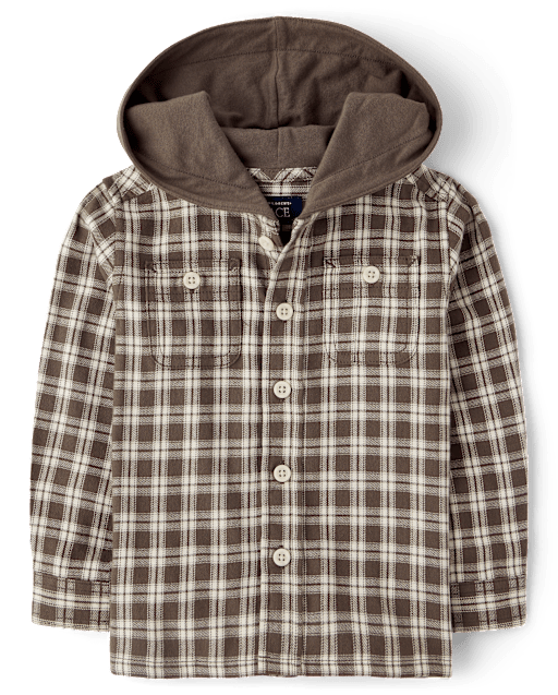 Baby And Toddler Boys Plaid Flannel Hooded Button Up Shirt